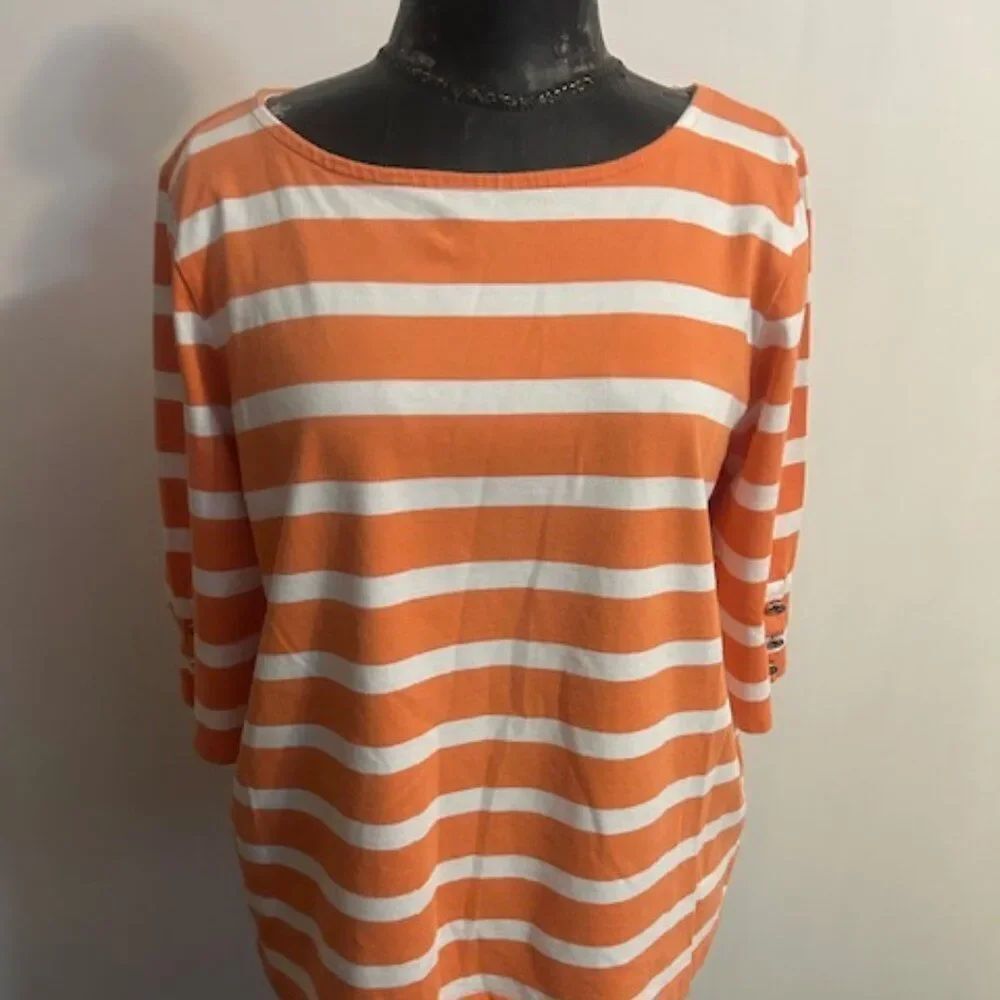 Lauren Ralph Lauren Orange/White stripe 3/4 sleeve boatneck top, size 3X